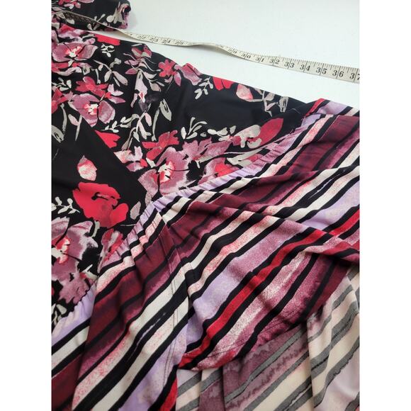 Du Joir Black Red Floral V-Neck 3/4 Sleeve Faux Wrap Maxi Dress Women's Sz XLP - Picture 13 of 16